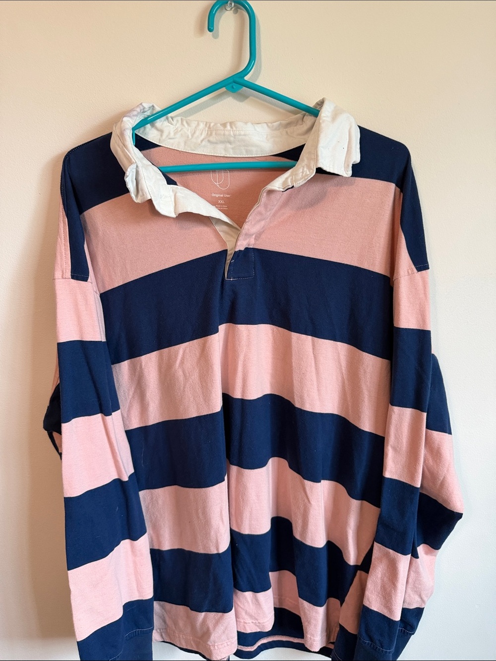 Original Use Pink and White Striped Rugby Top